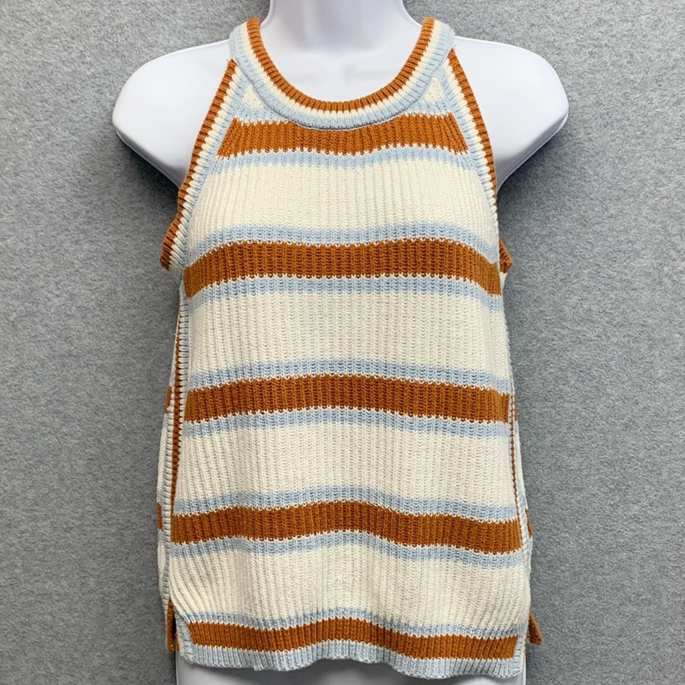 Freshman‎ 1996 Cropped Tank Top Sweater Size Small White Blue Brown Stripe